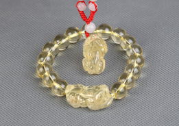 情人節(jié)獻(xiàn)禮 天然黃水晶貔貅手鏈吊墜套裝，招財(cái)辟邪情侶飾品限時(shí)促銷